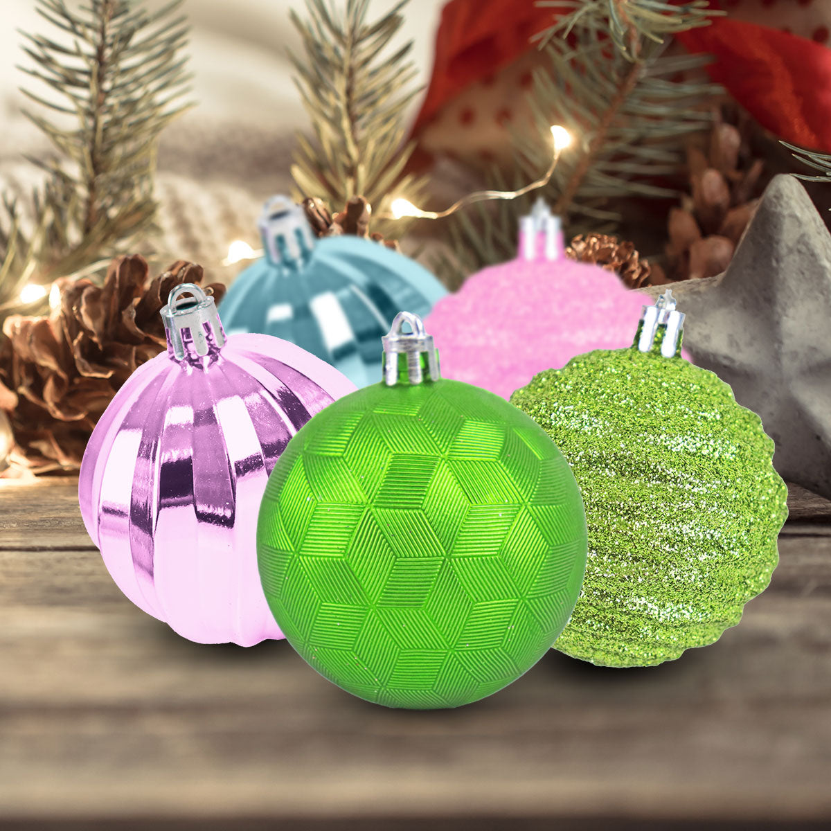 Esferas Navideñas de Colores, 5 piezas.