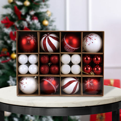 Set Variado de Esferas Navideñas Color Rojo con Blanco, 40 piezas.