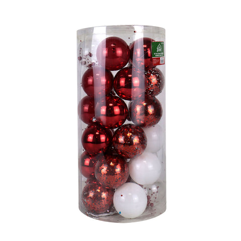 Set Variado de Esferas Navideñas Color Rojo con Blanco, 30 piezas.