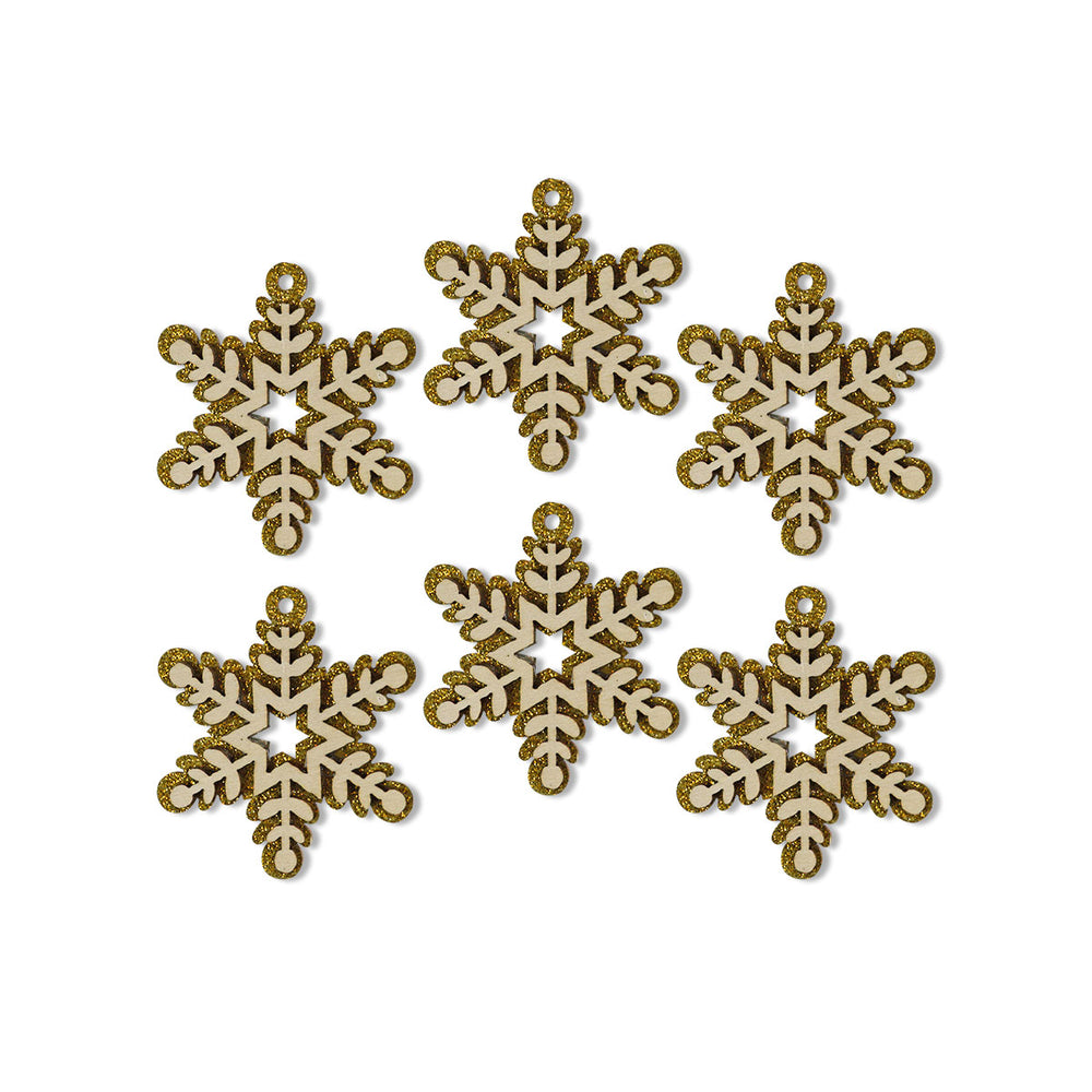 Mini Copos de Nieve, Glitter, 6 pzas, Color Dorado