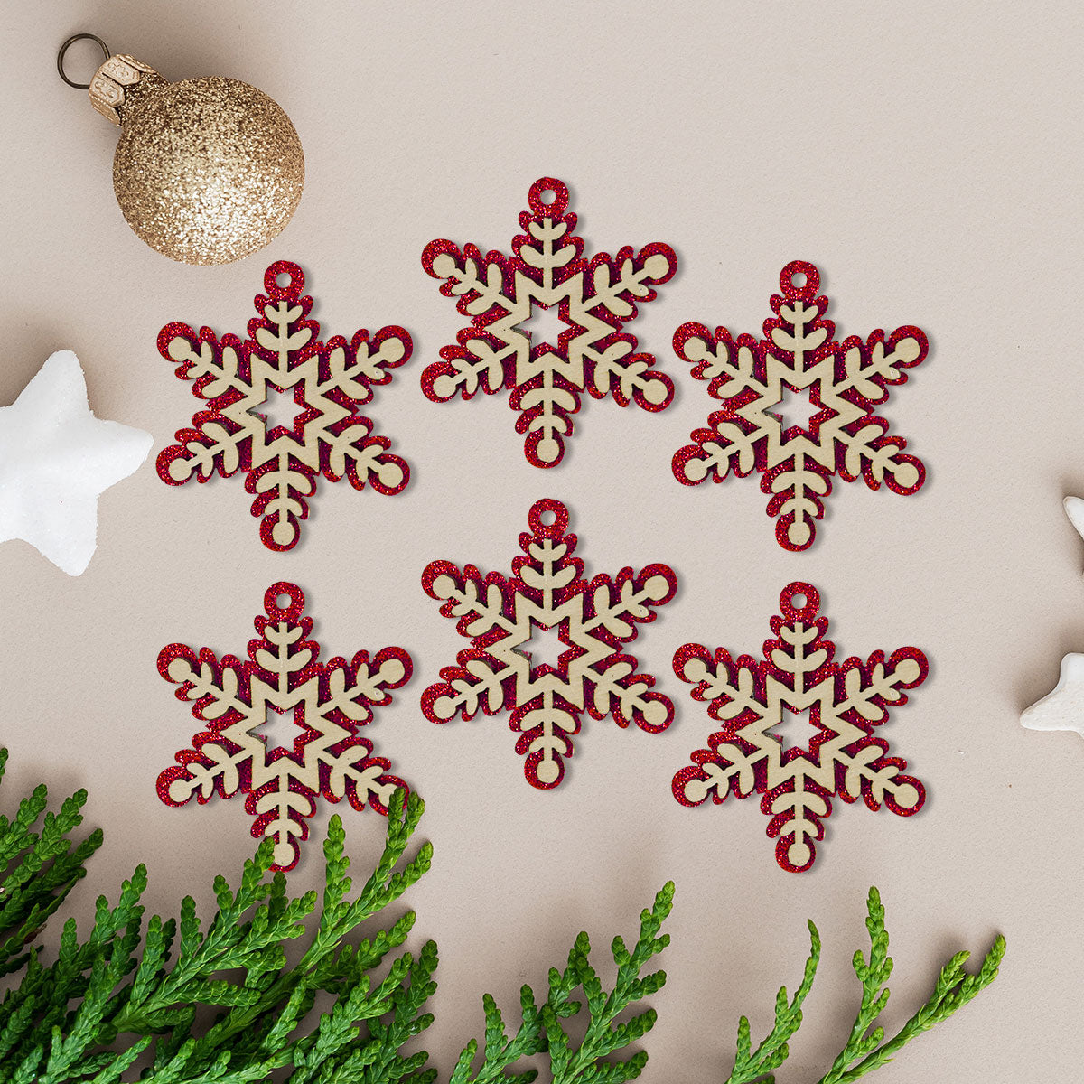 Mini Copos de Nieve, Glitter, 6 pzas