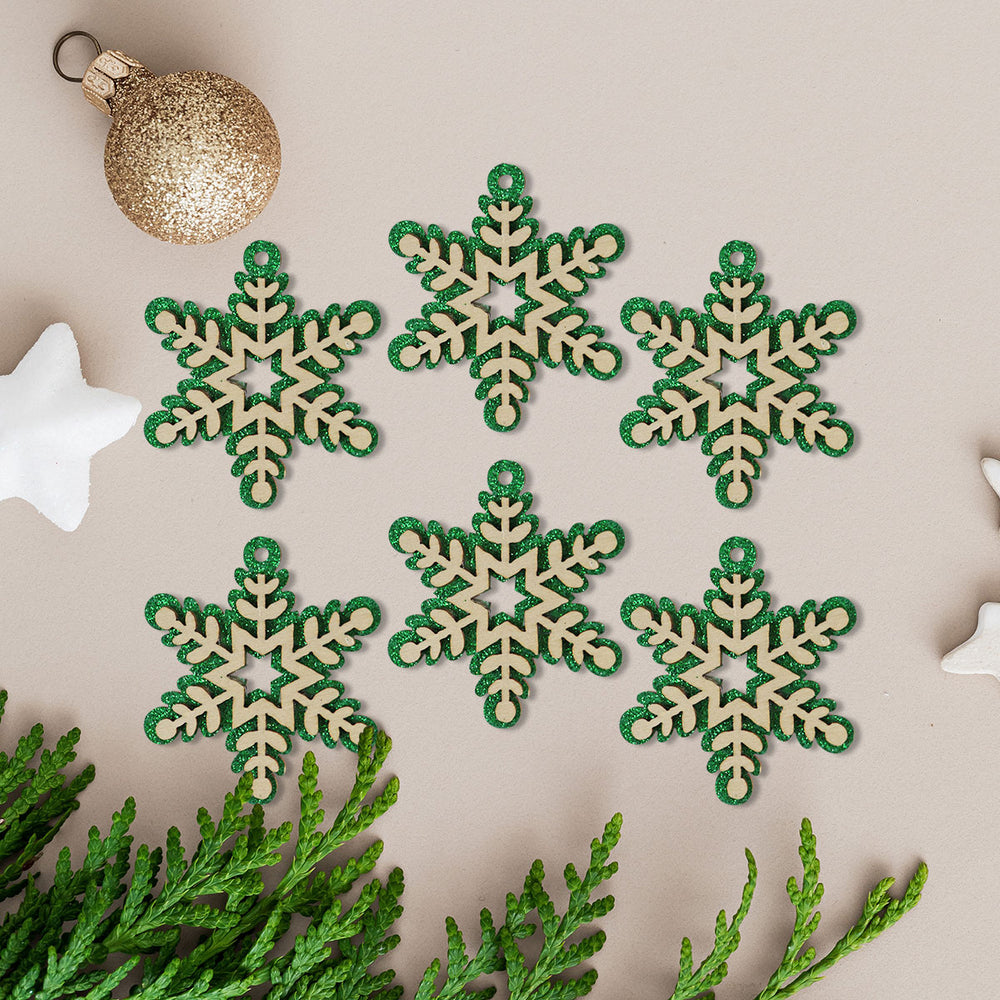 Mini Copos de Nieve, Glitter, 6 pzas, Color Verde