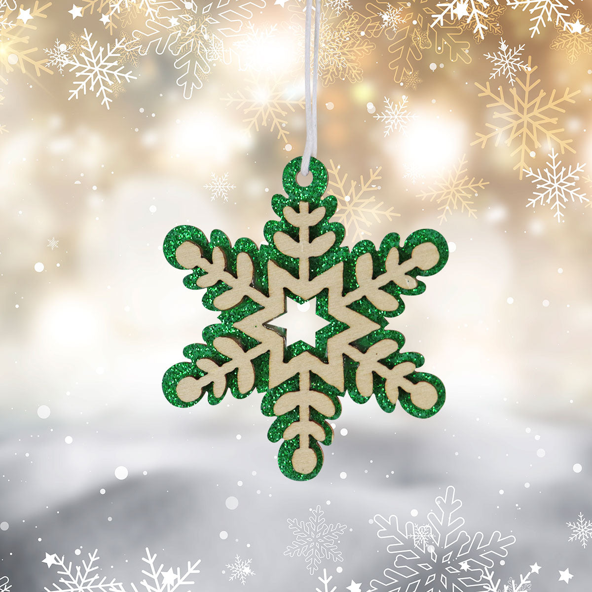 Mini Copos de Nieve, Glitter, 6 pzas, Color Verde