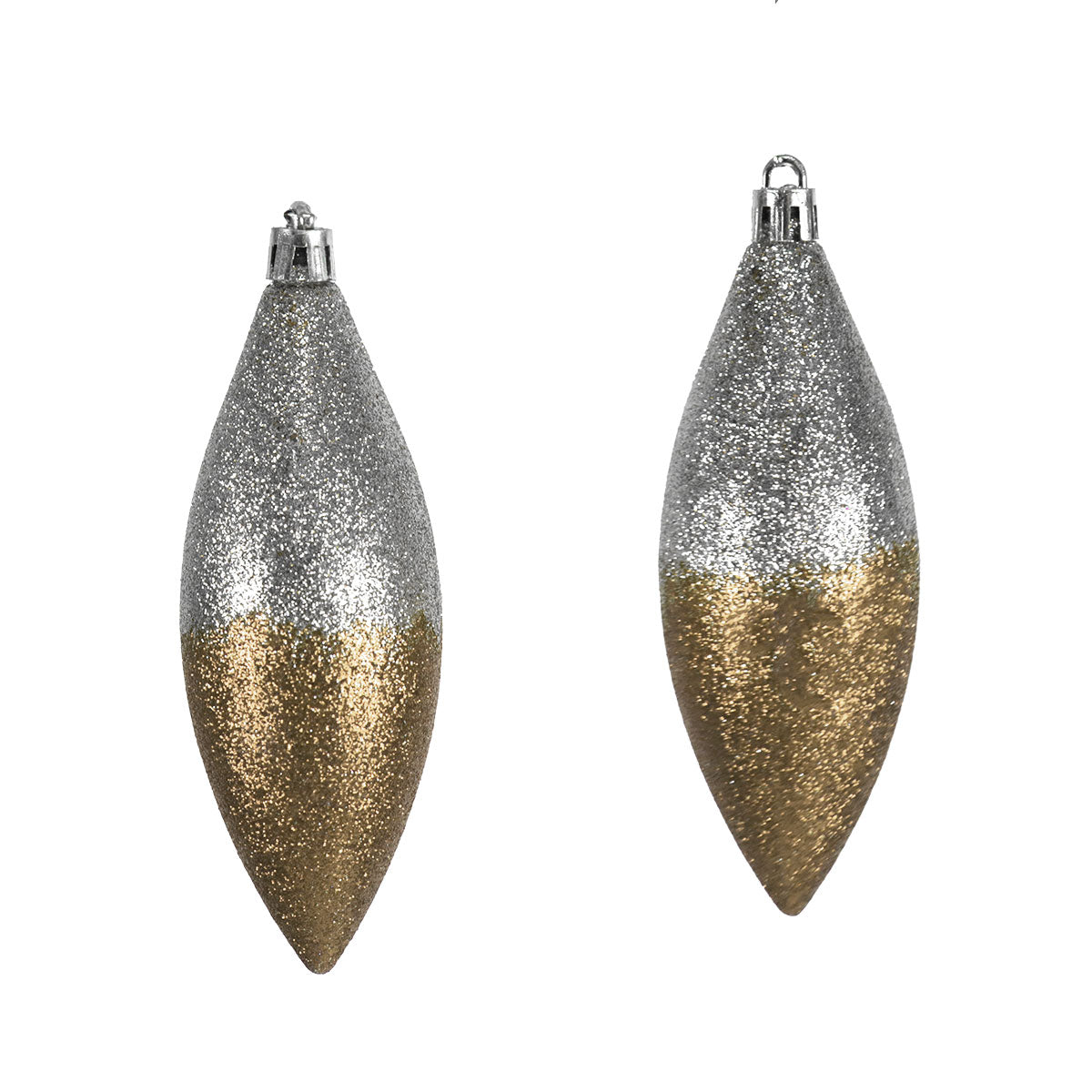 Esferas Bicolor Glitter Alargadas, Color Dorado y Negro, 2 pzas