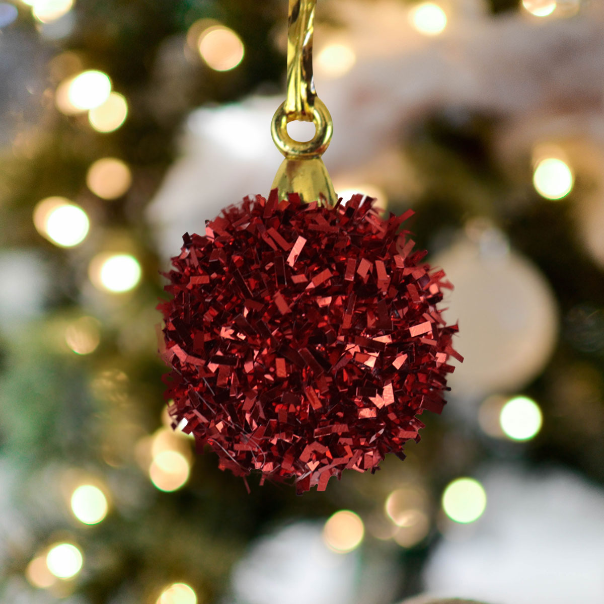 Set de 6 Mini Esferas de Tinsel color Rojo