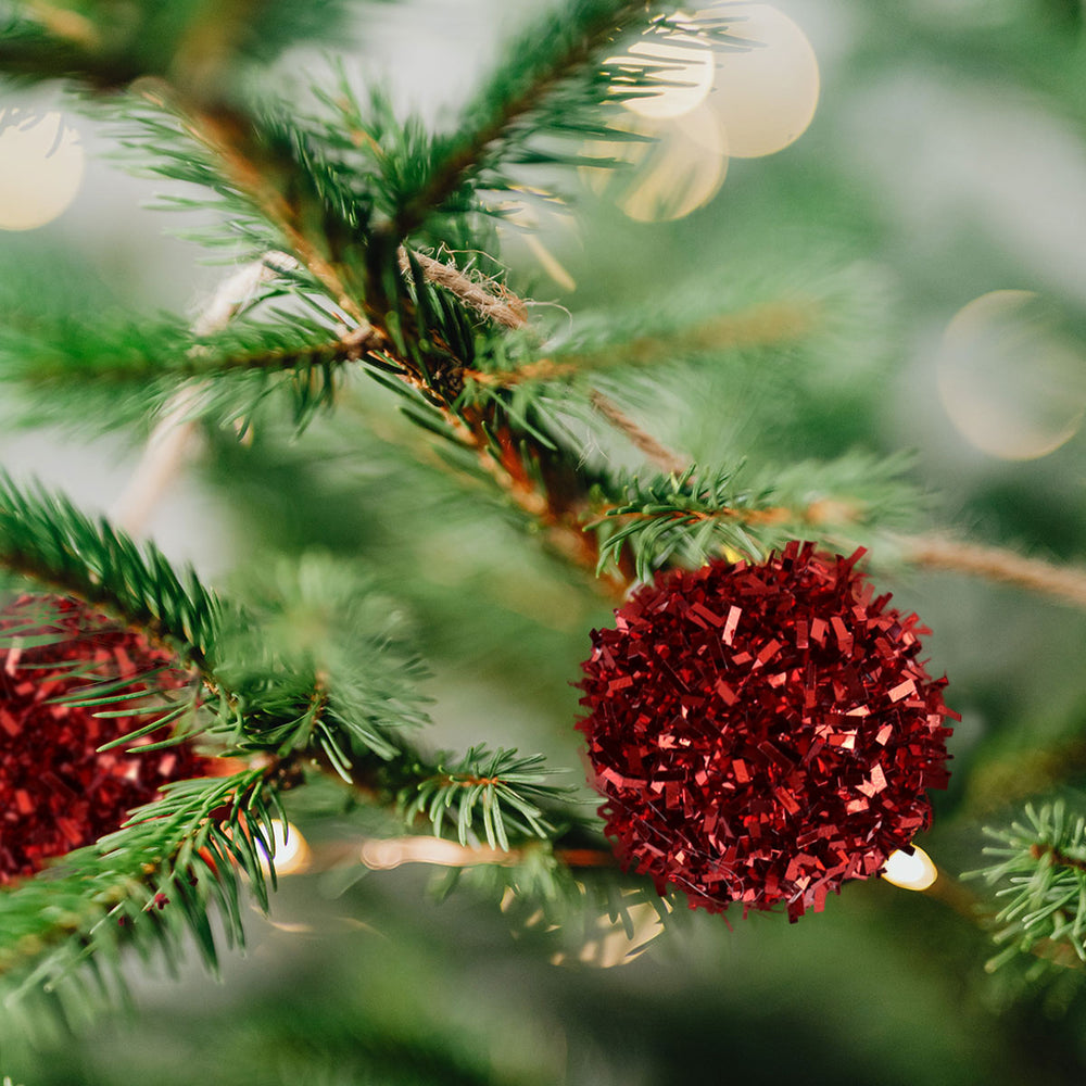 Set de 6 Mini Esferas de Tinsel color Rojo