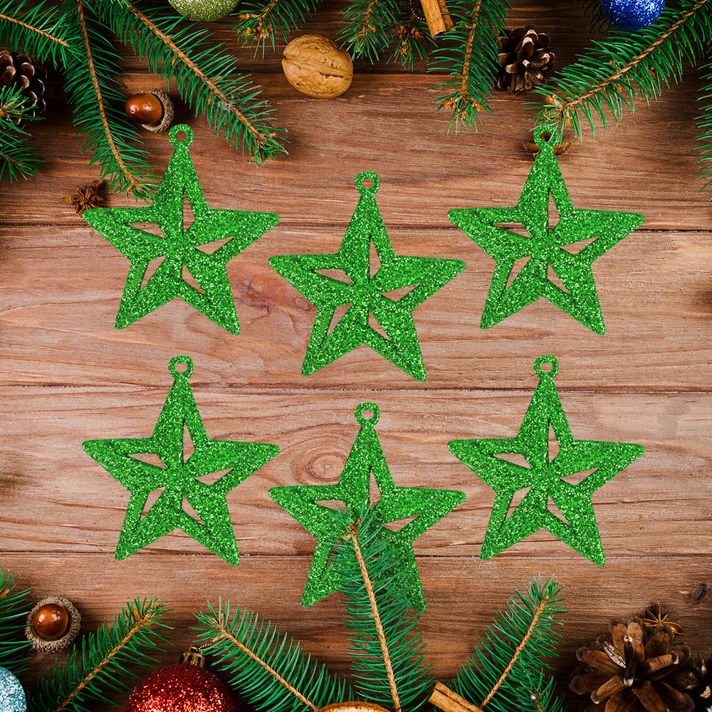 Mini Estrellas con Diamantina color Verde, 6 piezas.