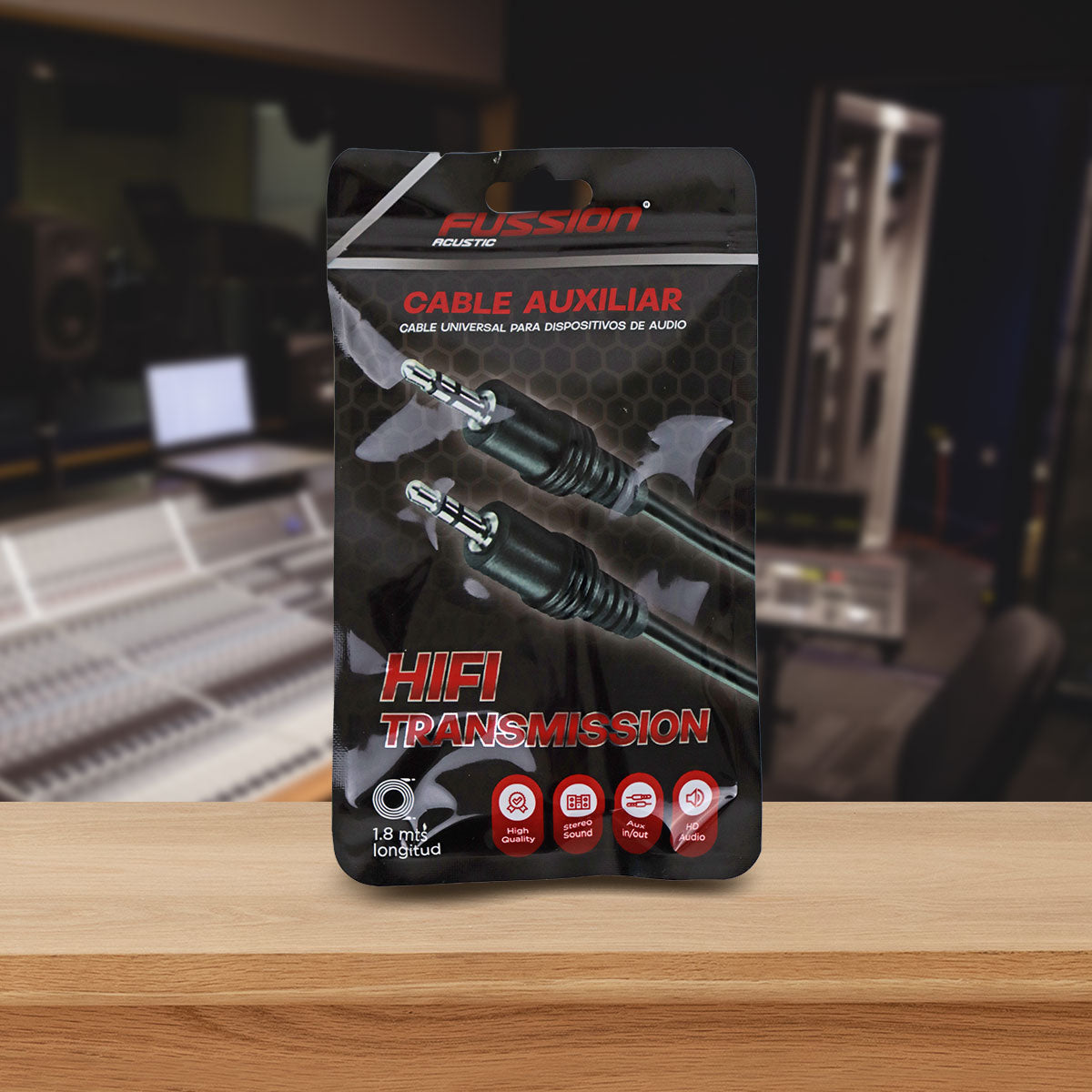 Cable Auxiliar Fussion Negro, 1.8m