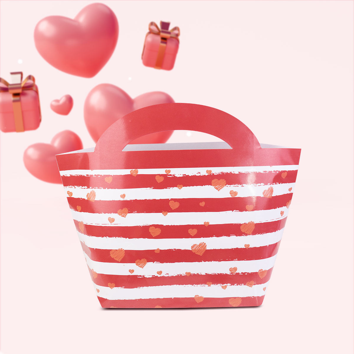 Bolsa Love de Corazones Rayada, Color Rojo/Blanco