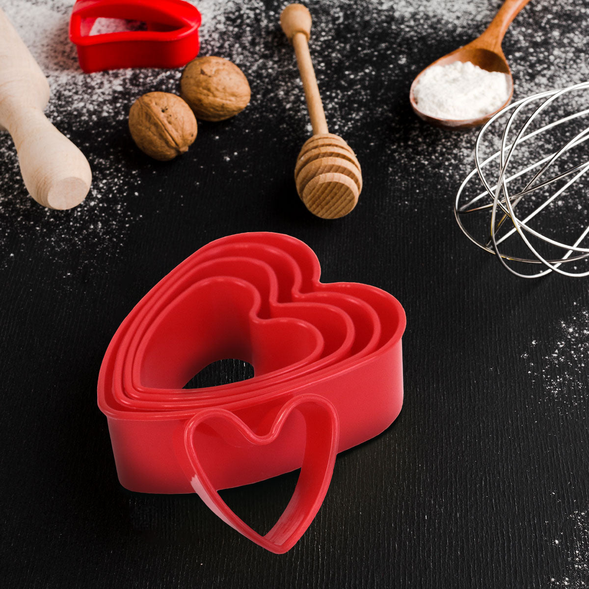 Moldes Cortadores para Galletas en Forma de Corazón, color Rojo 5 pza