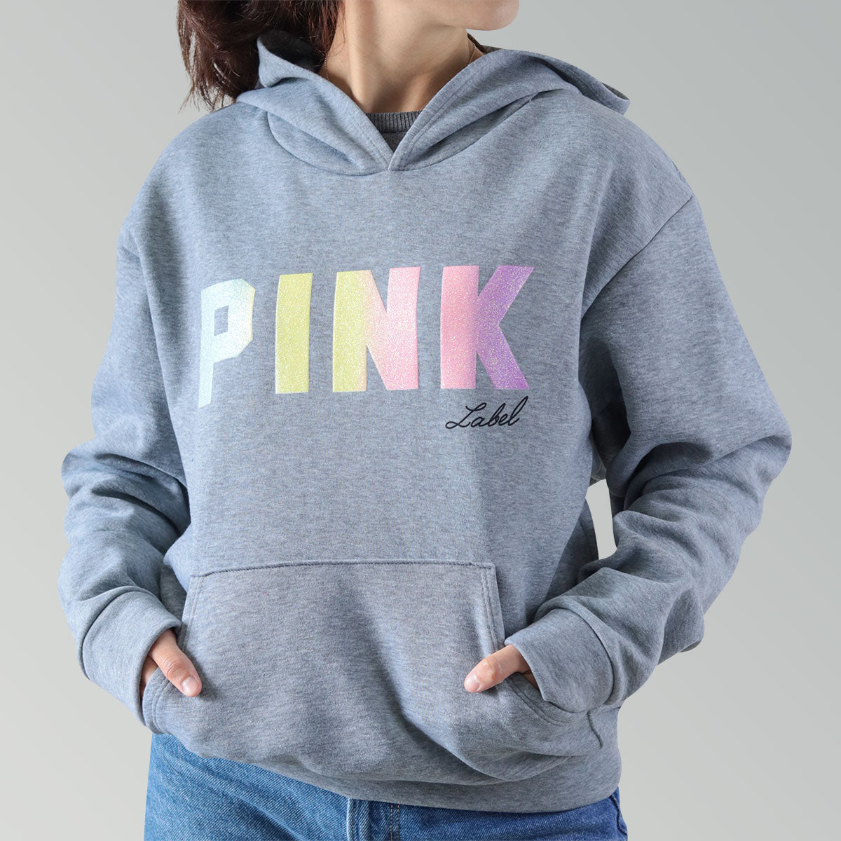 Sudadera Oversized con Estampado Pink para Dama, Gris