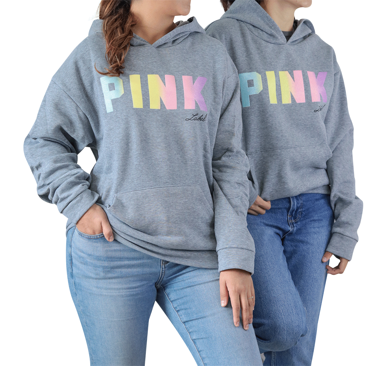 Sudadera Oversized con Estampado Pink para Dama, Gris