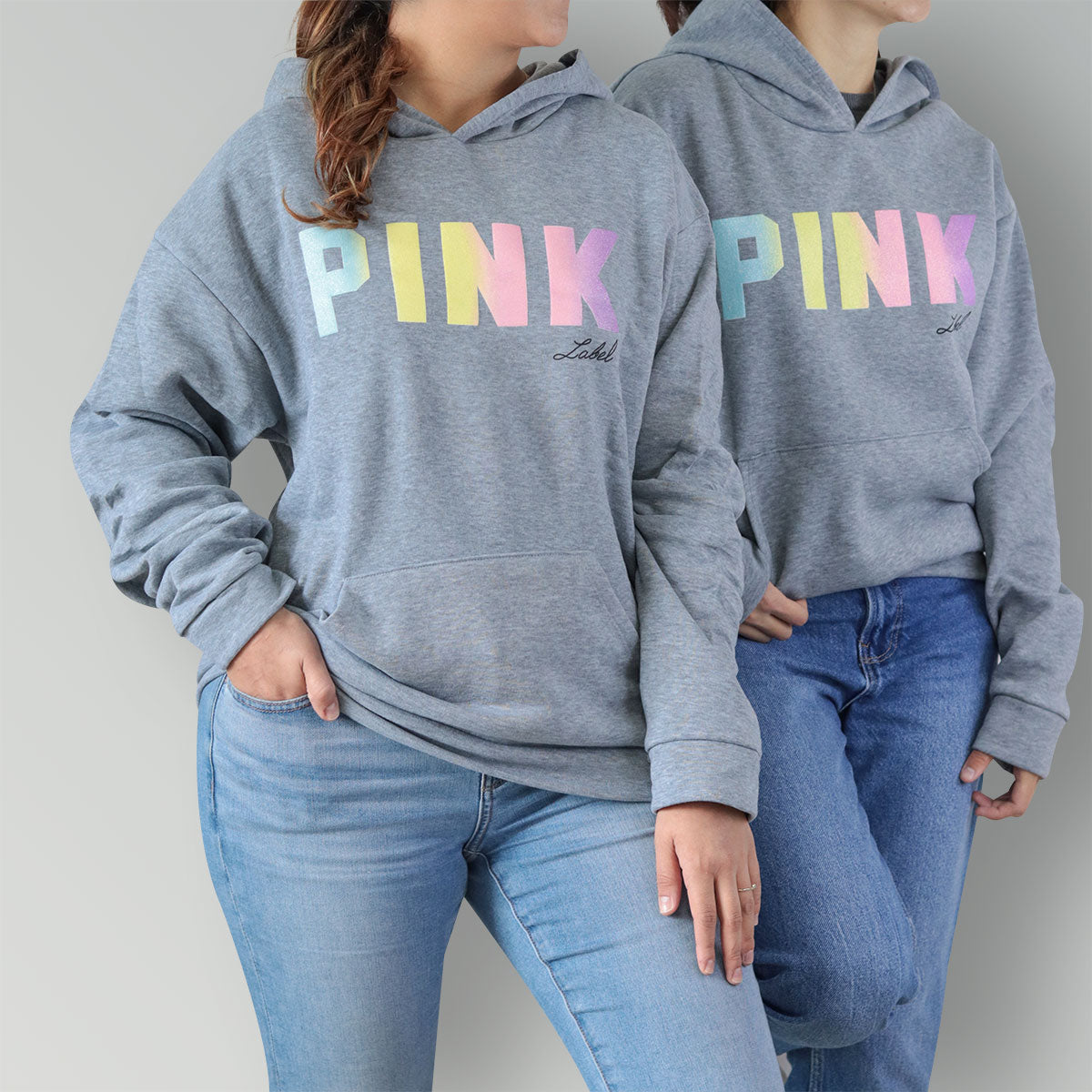Sudadera Oversized con Estampado Pink para Dama, Gris