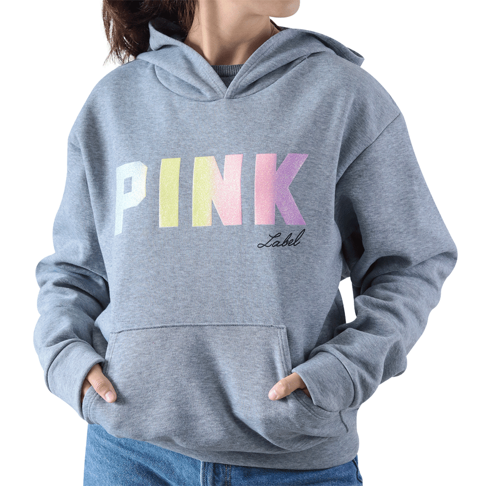 Sudadera Oversized con Estampado Pink para Dama, Gris