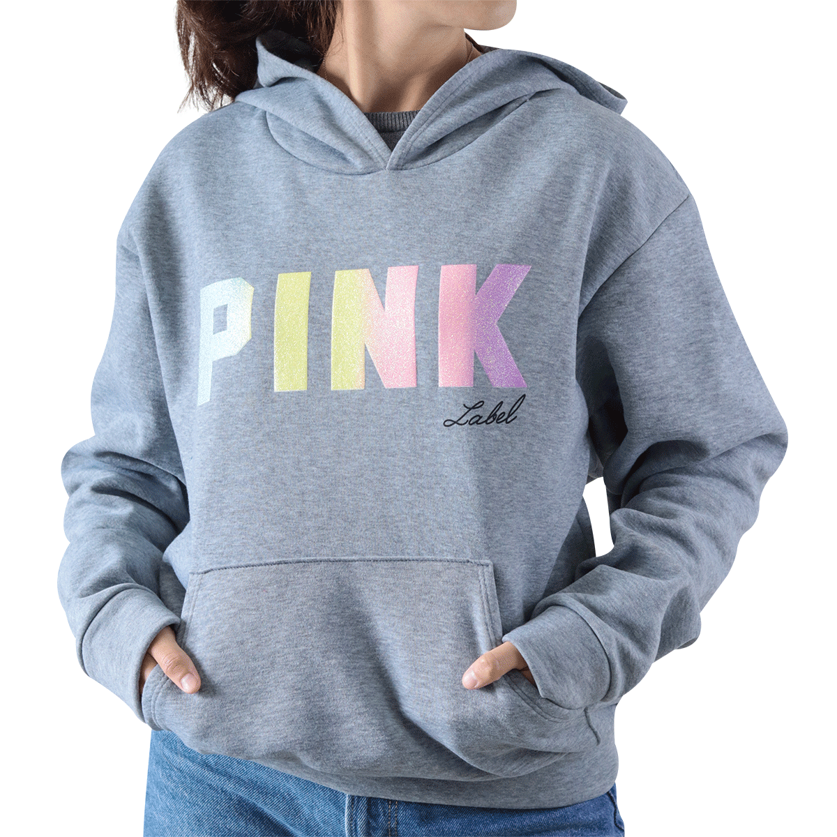 Sudadera Oversized con Estampado Pink para Dama, Gris