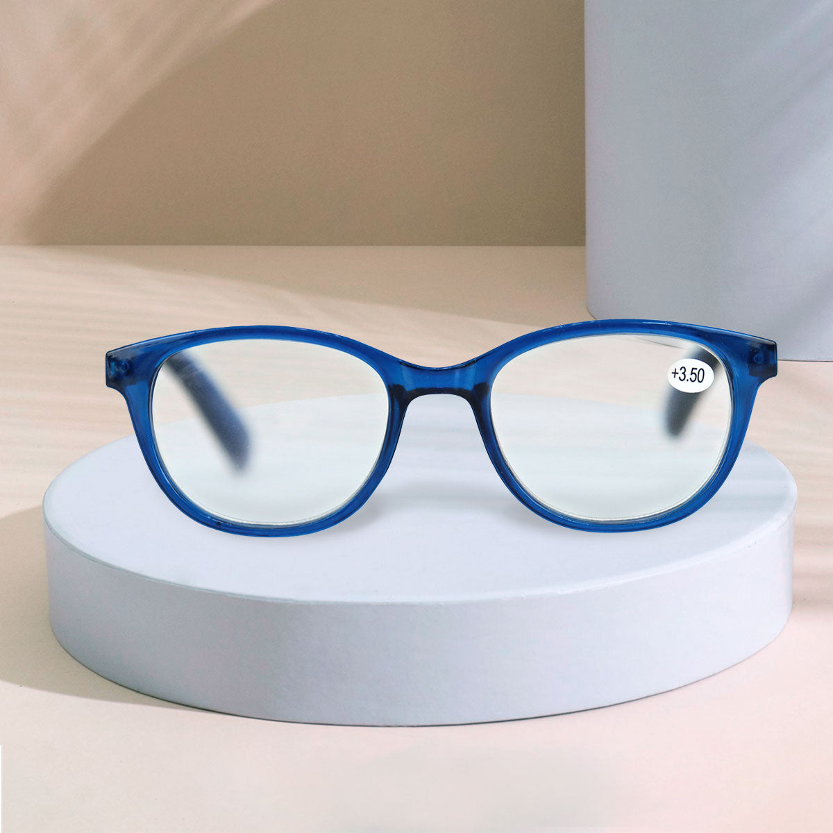 Lentes de Armazón Azul Redondos con Graduación de 3.00 Dioptrias, Ideal para Lectura