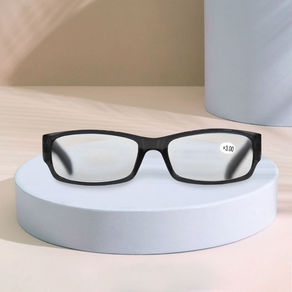 Lentes de Armazón Negro Rectangulares con Graduación de 3.00 Dioptrias, Ideal para Lectura