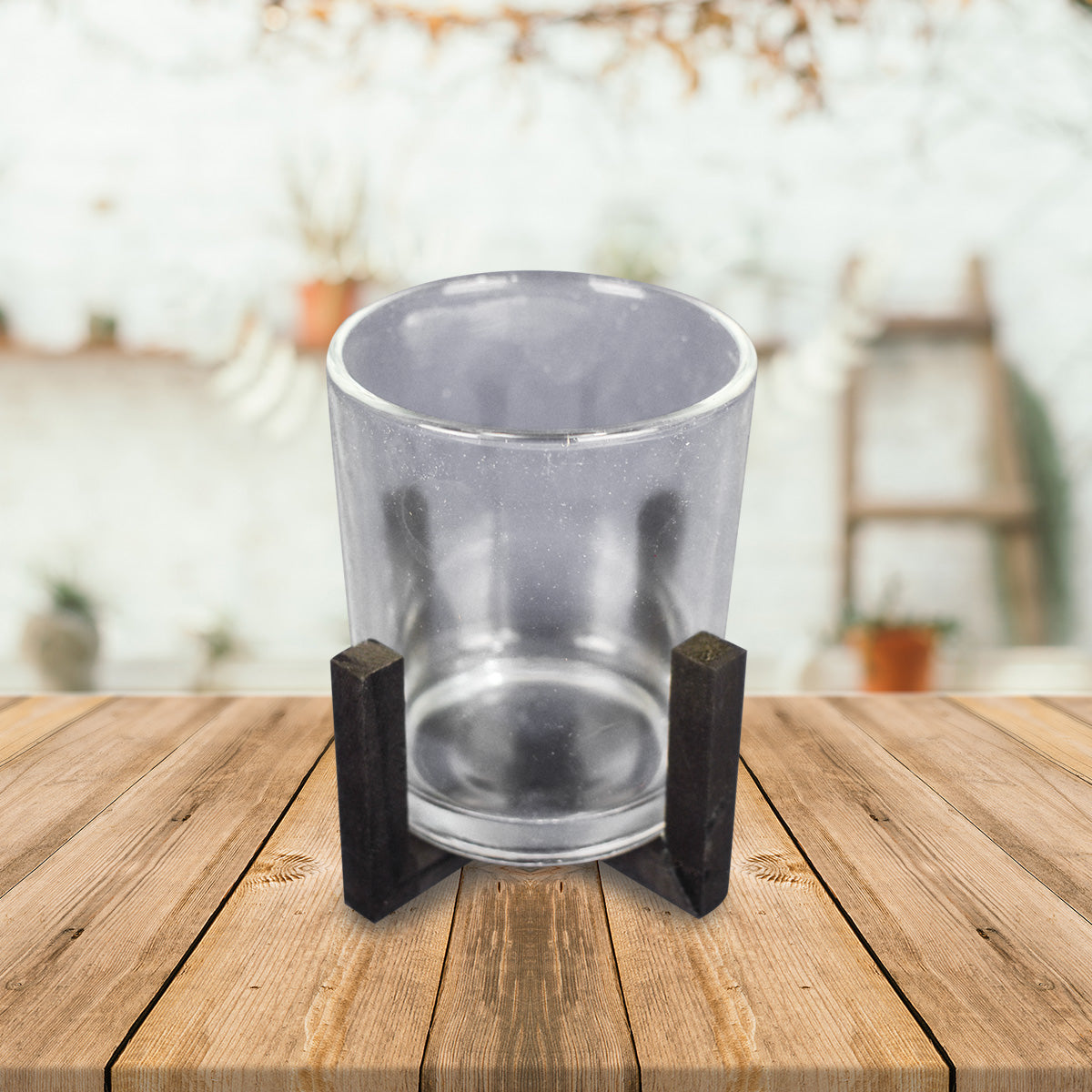 Portavela de Vidrio con Base de Madera