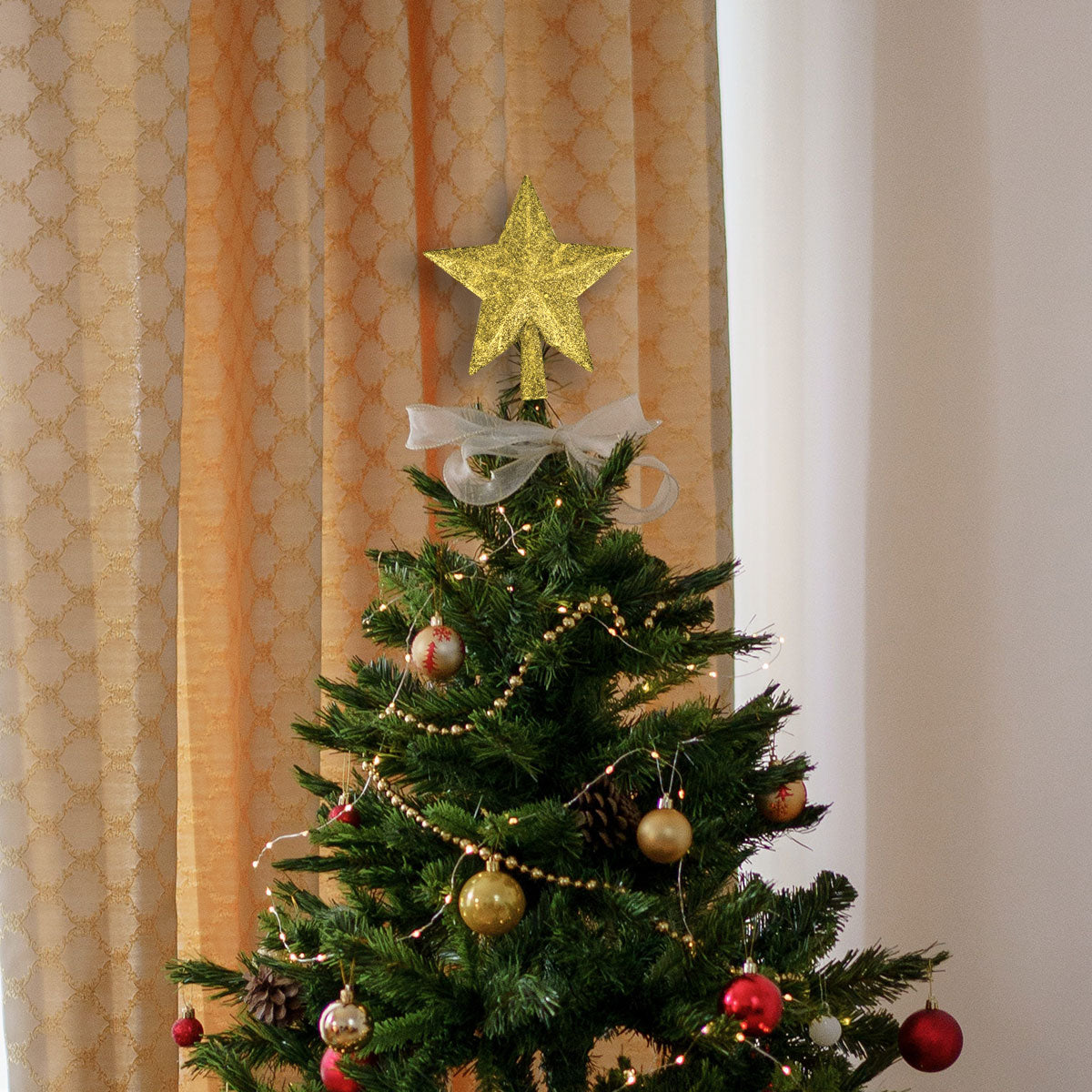 Estrella de Árbol, Color Dorado, Glitter