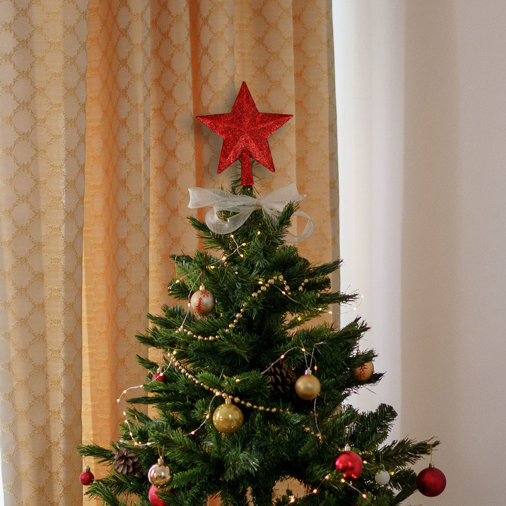 Estrella de Árbol, Color Rojo, Glitter