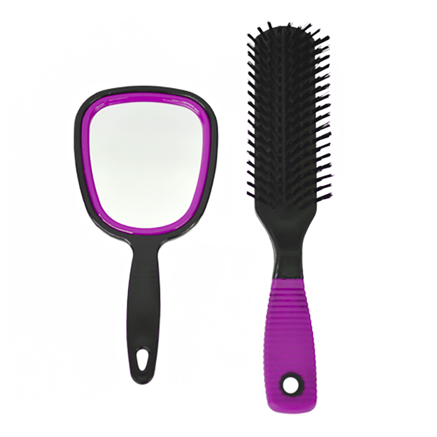 Set Cepillo Cuadrado con Espejo Morado
