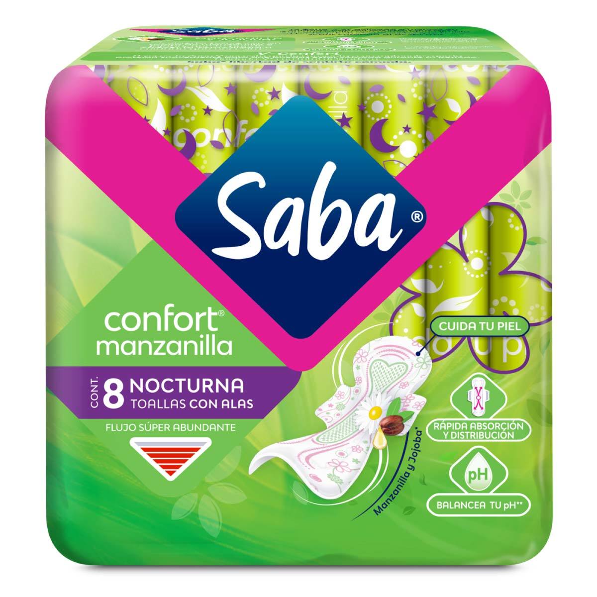 Toallas Femeninas Saba Confort Manzanilla con Alas 8 Piezas