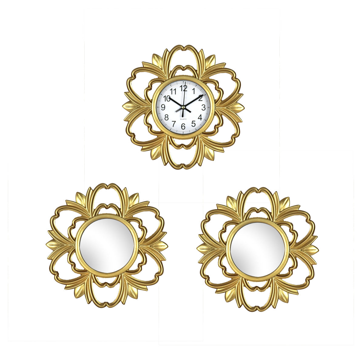 Set de 2 Espejos y 1 Reloj de Pared Inkanto