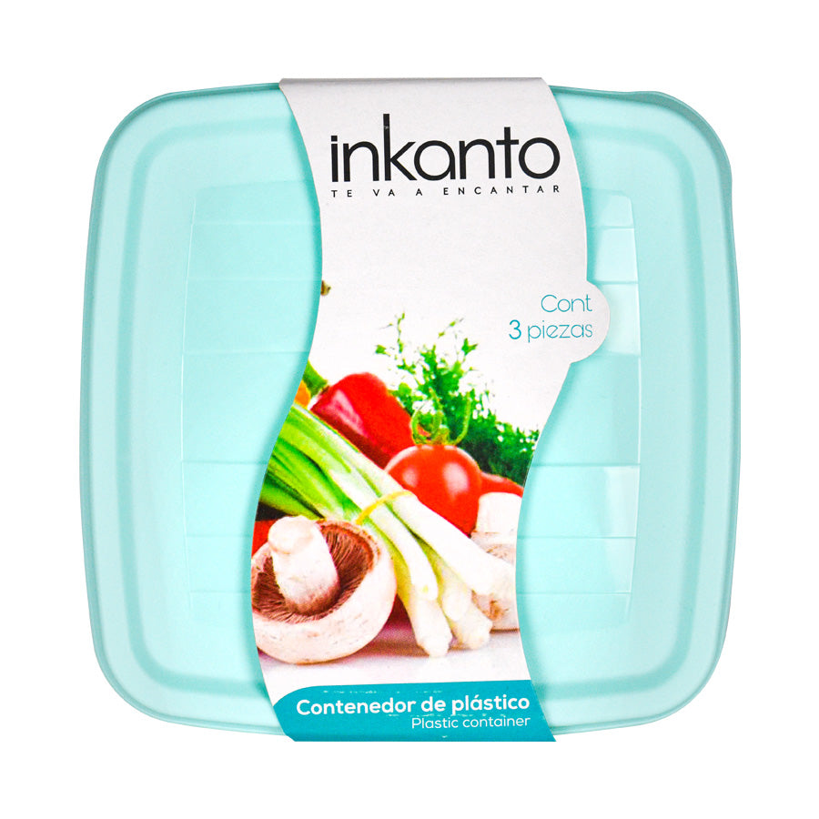Inkanto Set de 3 Herméticos Cuadrados tapa color Menta