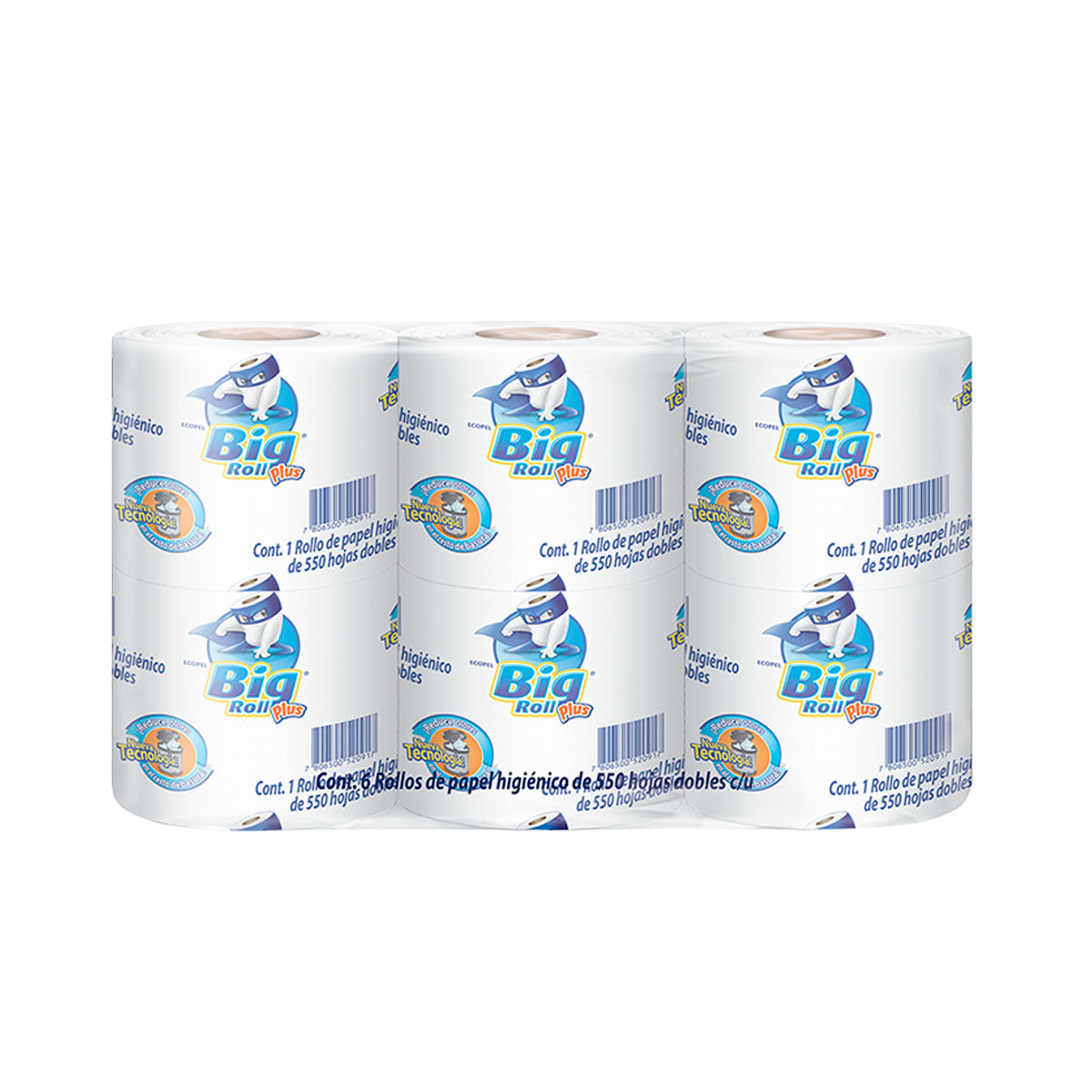 Papel Higiénico Big Roll Plus 550 hojas, 6 Piezas