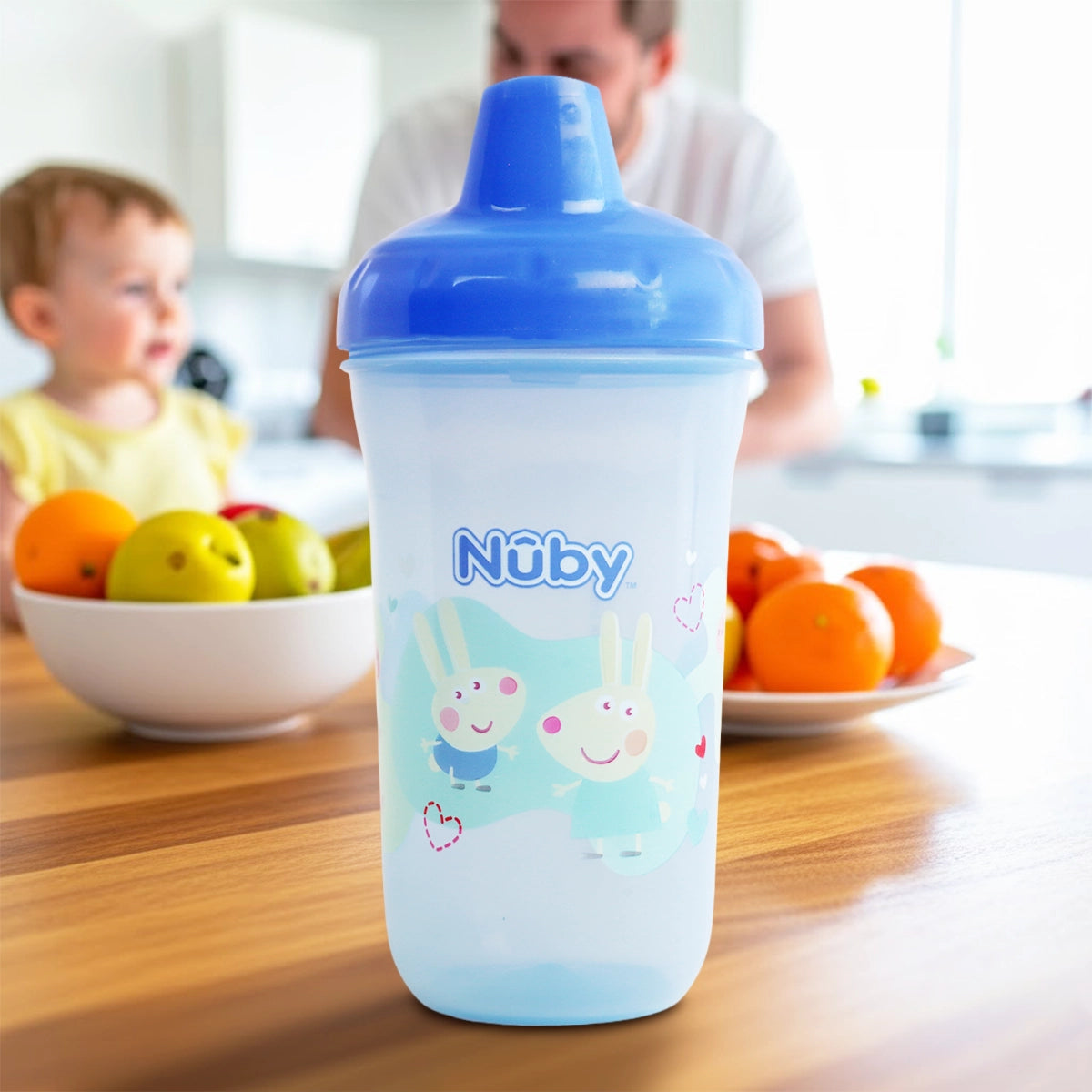 Vaso Entrenador Antiderrames Nuby, Pepa Pig, Color Azul, 300 ml