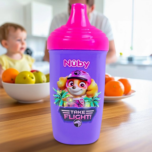 Vaso Entrenador Antiderrames Nuby, Paw Patrol, Color Morado, 300 ml