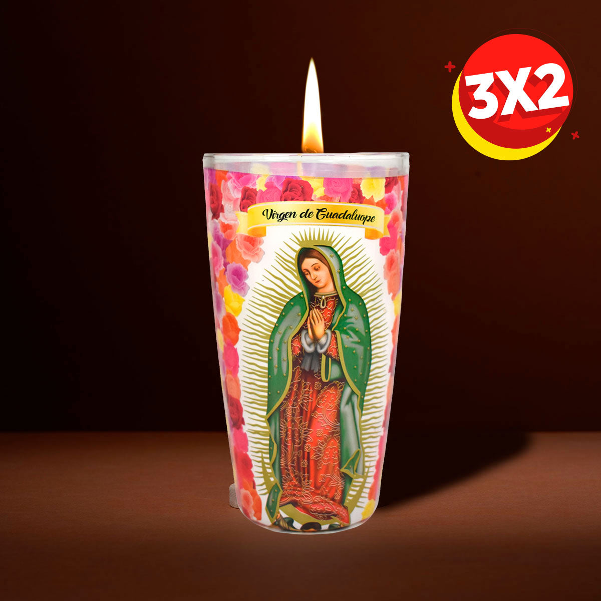 3X2 Vaso Religioso con Imagen de la Virgen de Guadalupe