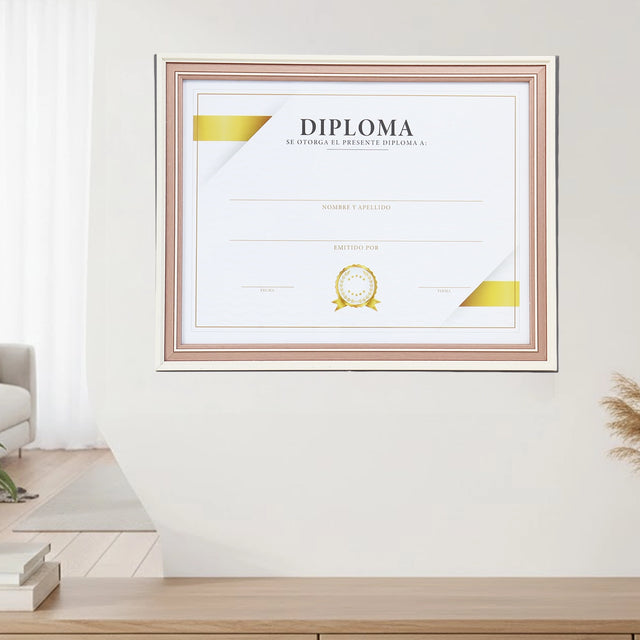 Porta Documento, Marco Color Beige y Bronce