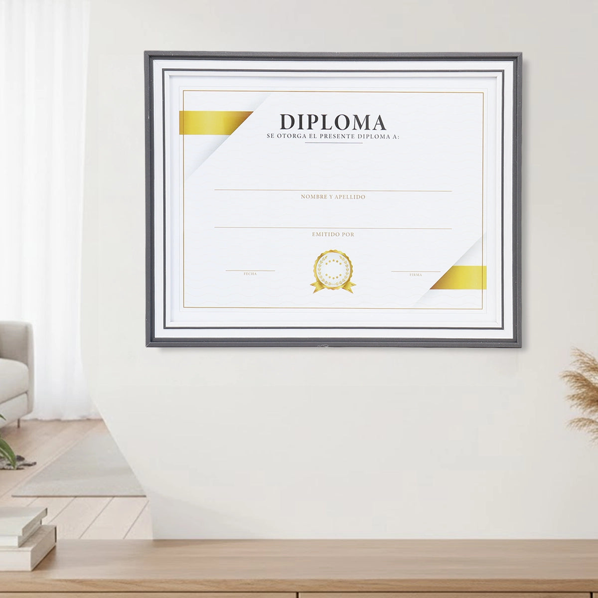 Porta Documento, Marco Color Gris y Blanco