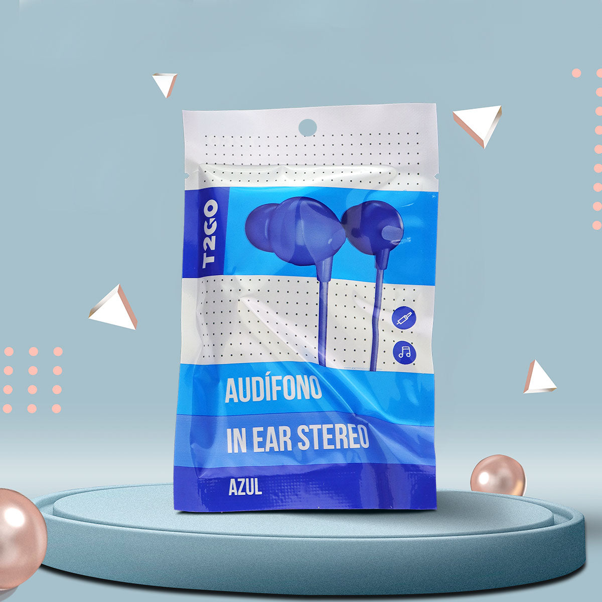 Audífonos, In Ear Stereo, Alámbricos, color Azul Rey, T2GO