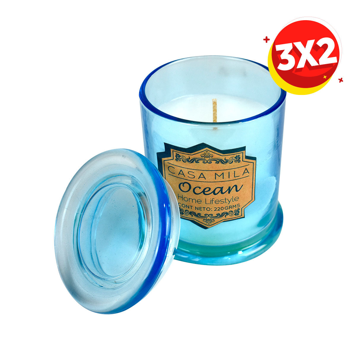 3X2 Vela Aromática Esencia a Océano color Azul