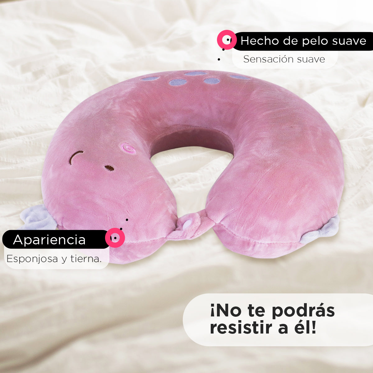 Almohada para Viaje con Diseño de Monstruo color Rosa