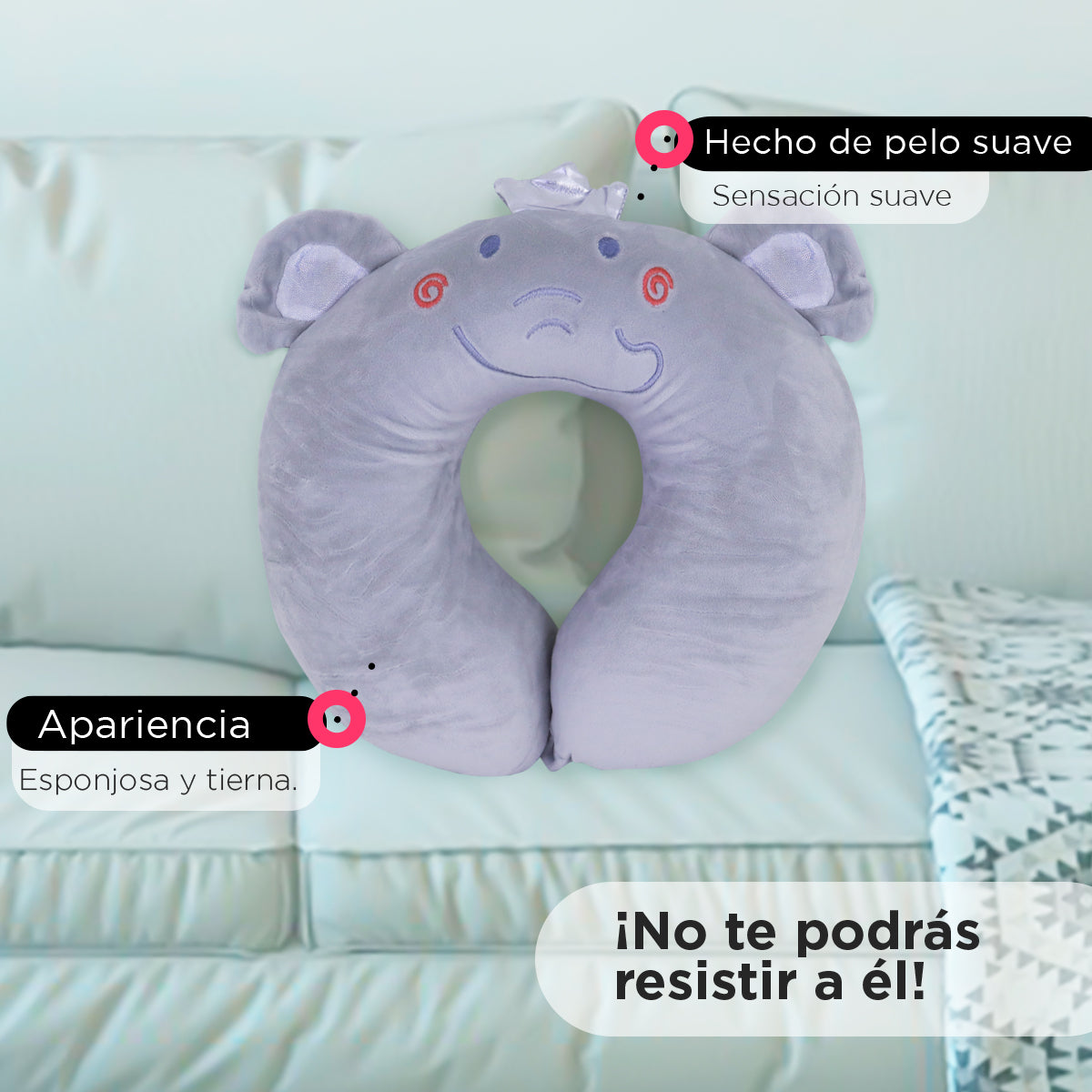 Almohada para Viaje con Diseño de Elefante color Gris