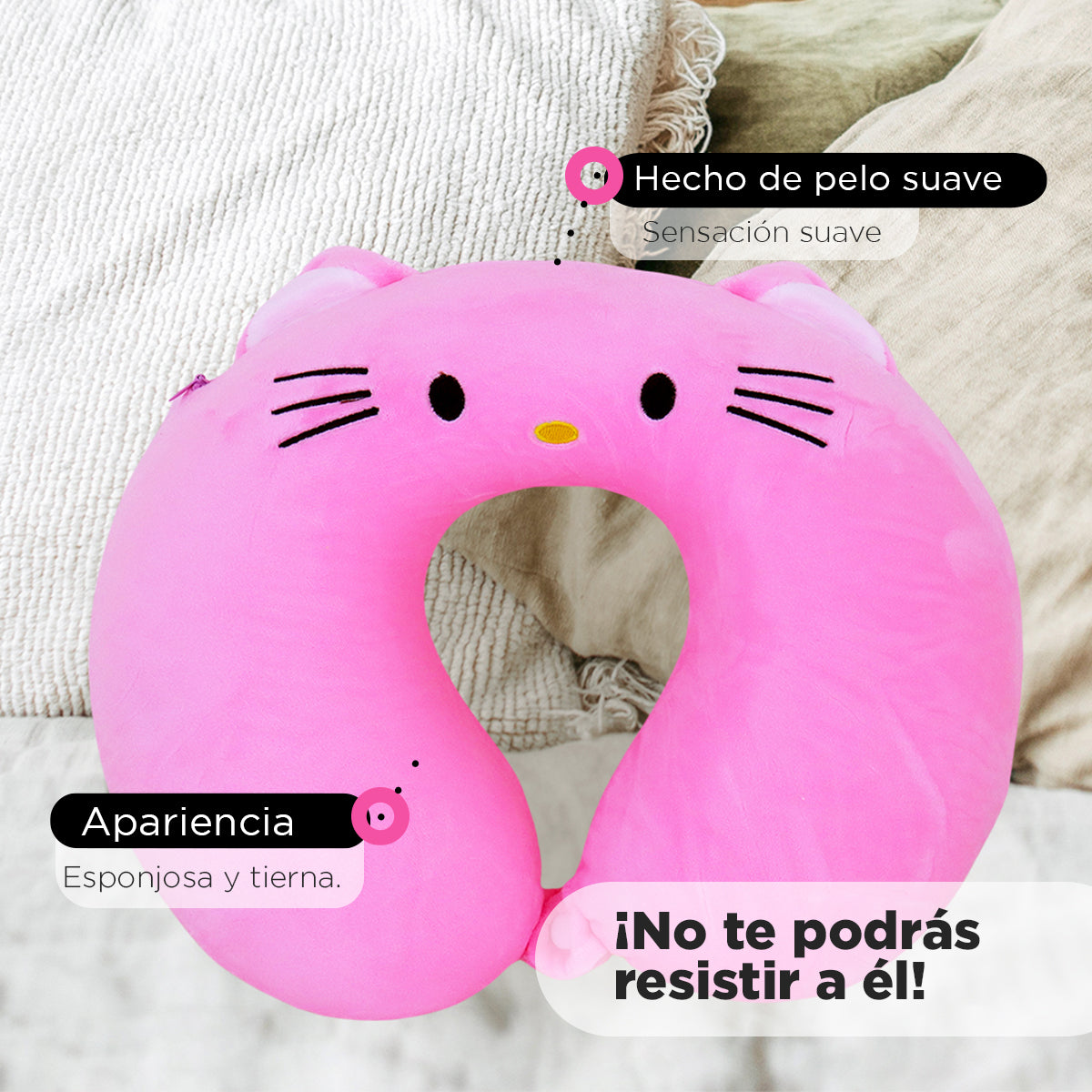 Almohada para Viaje con Diseño de Gato color Rosa