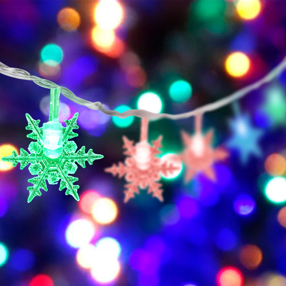 Paquete Navidad con 1 Serie de Luces en Forma de Copo de Nieve, 1 Serie de Luces en Forma de Red, 1 Serie de Luces de Libélula y 1 Serie de Luces en Forma de Flamingos