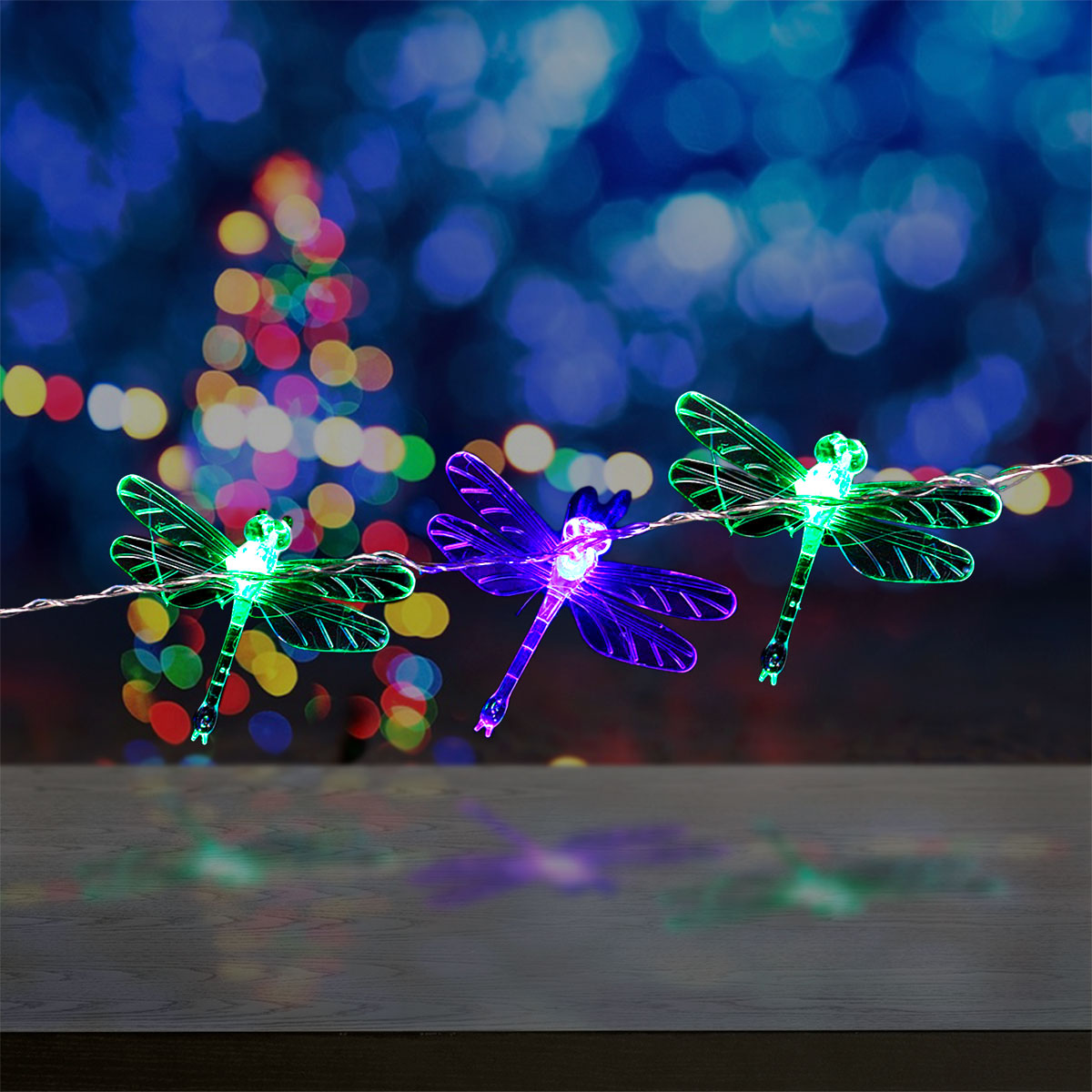 Paquete Navidad con 1 Serie de Luces en Forma de Copo de Nieve, 1 Serie de Luces en Forma de Red, 1 Serie de Luces de Libélula y 1 Serie de Luces en Forma de Flamingos