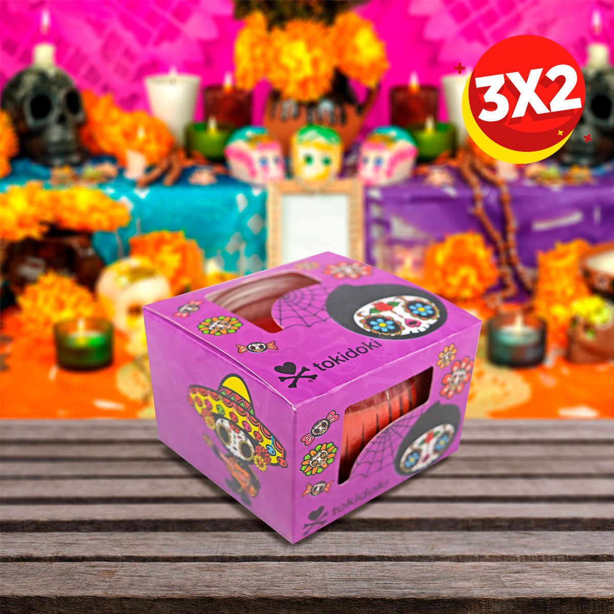 3X2 Veladora Aromática Roja Día de Muertos