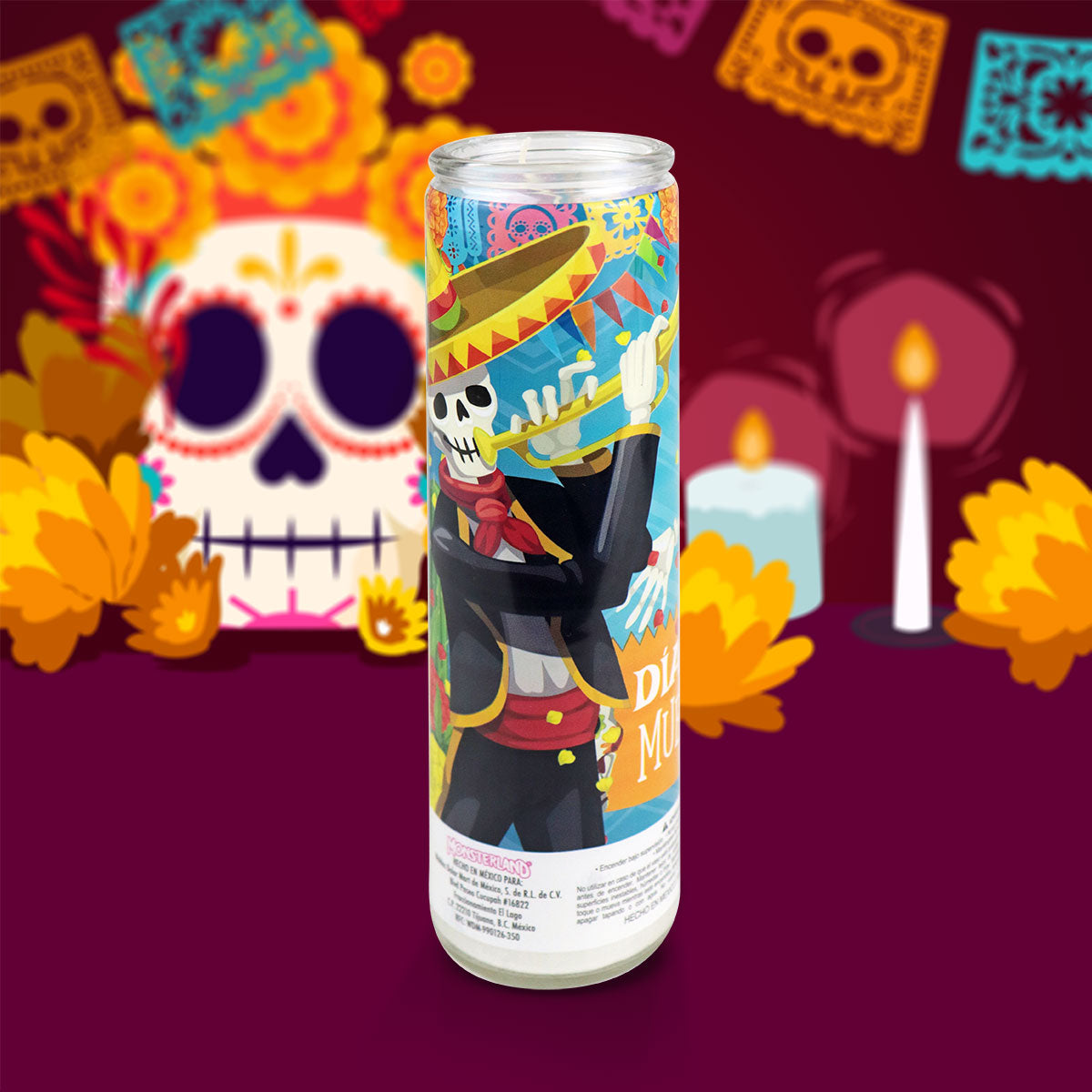 3X2 Veladora Aromática, Charro Día de Muertos, Grande, 430 gr.