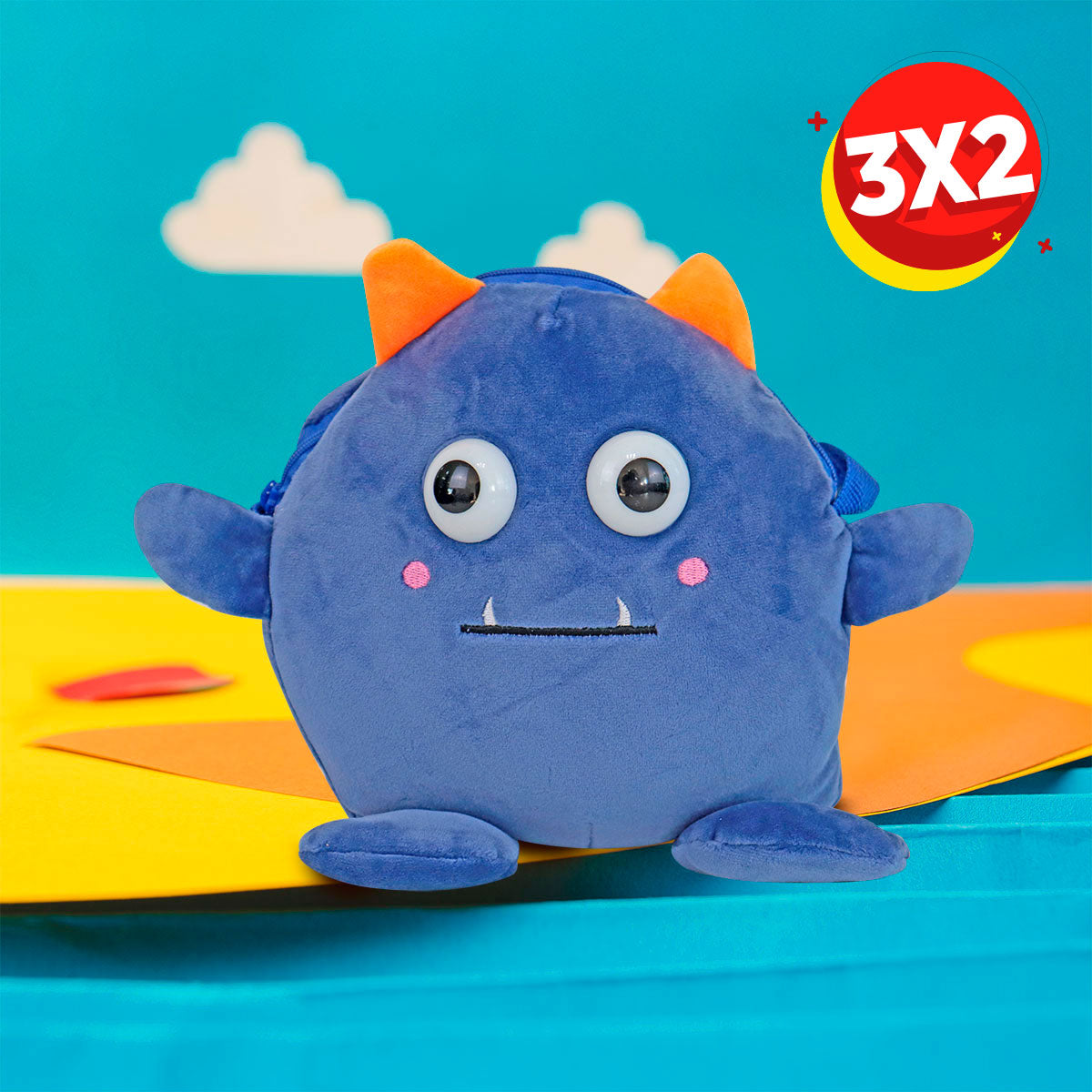 3X2 Mochila de Monstruo de Peluche Azul Rey