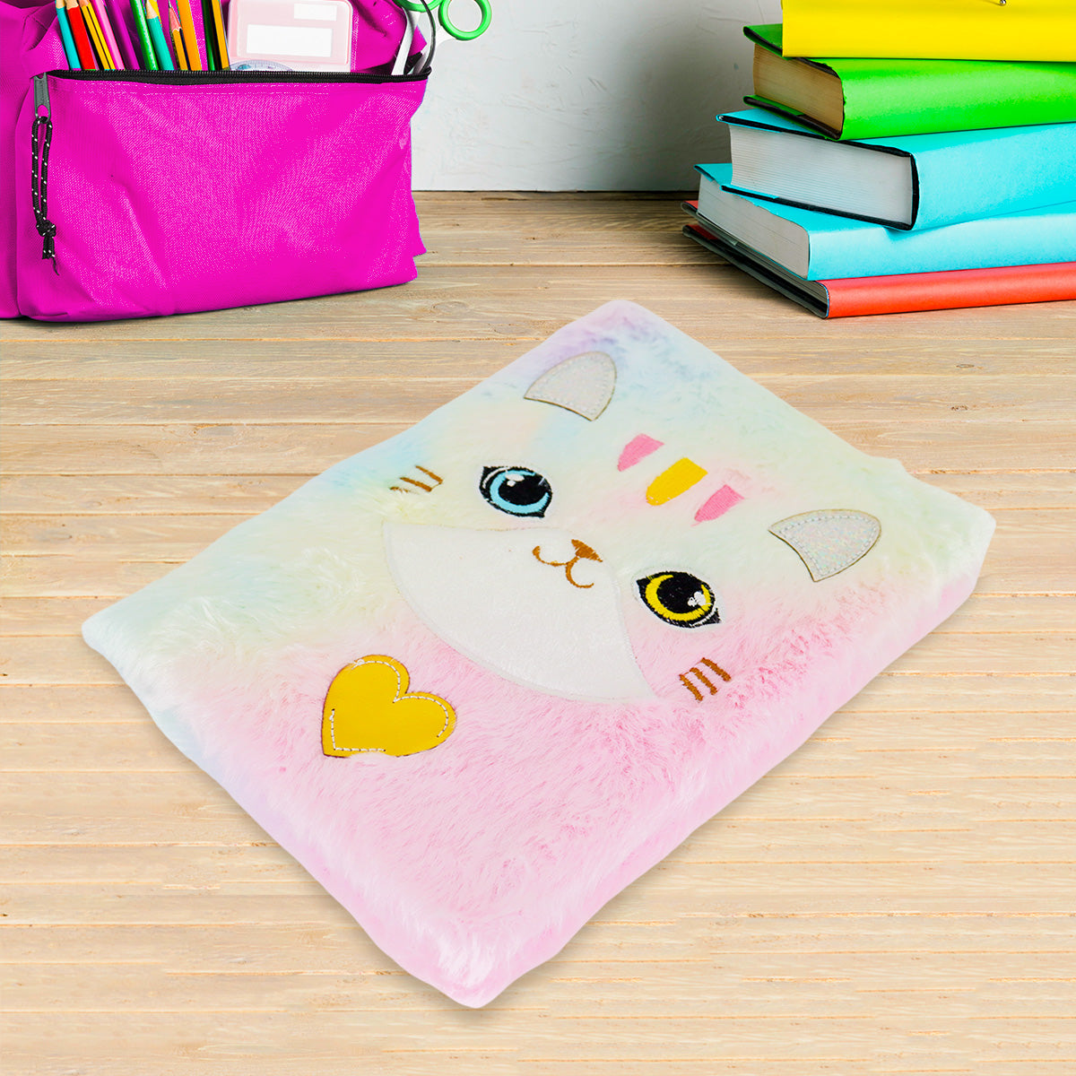 Libreta de Peluche Multicolor con Diseño de Gato