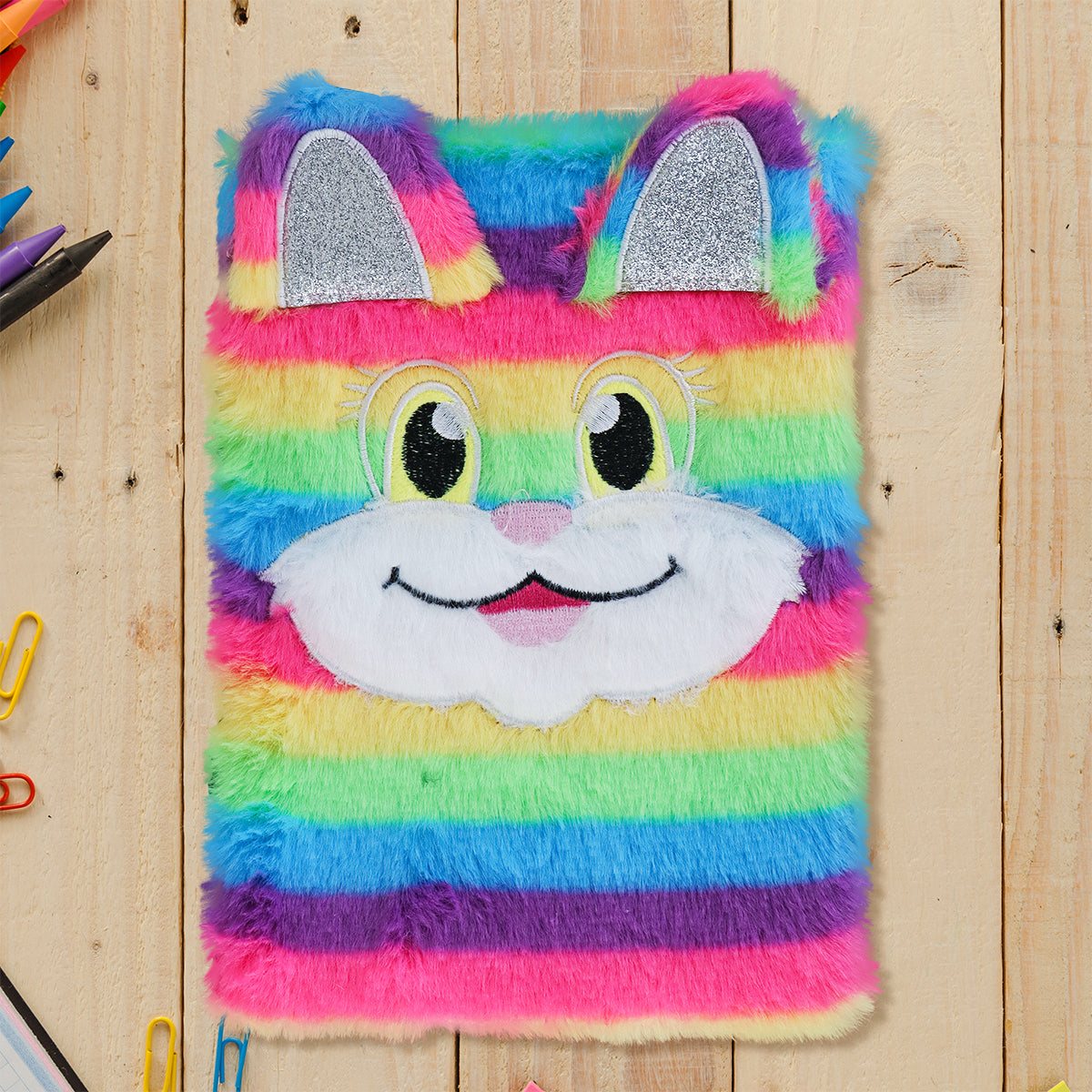 Libreta de Peluche con Diseño de Gato, Multicolor