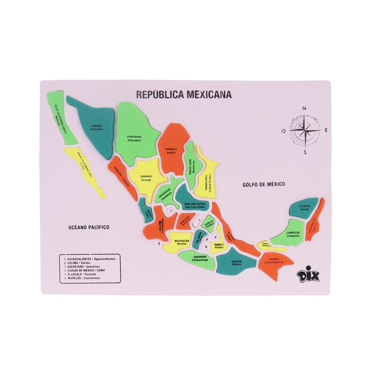 Rompecabezas Didáctico de la República Mexicana, color Rosa