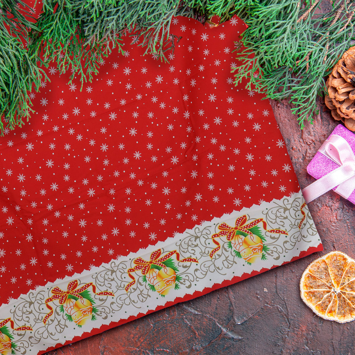 Mantel Navideño, Diseño Copos de Nieve, 2x1.5 m