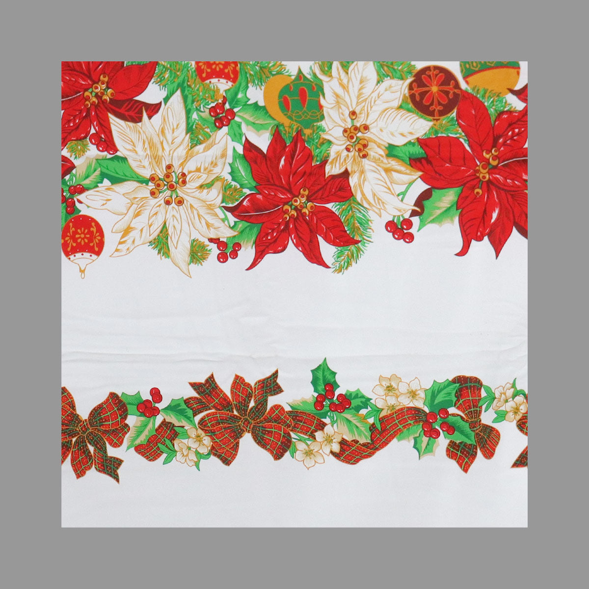Mantel Navideño, Diseño Nochebuenas, Color Blanco, 2x1.5 m