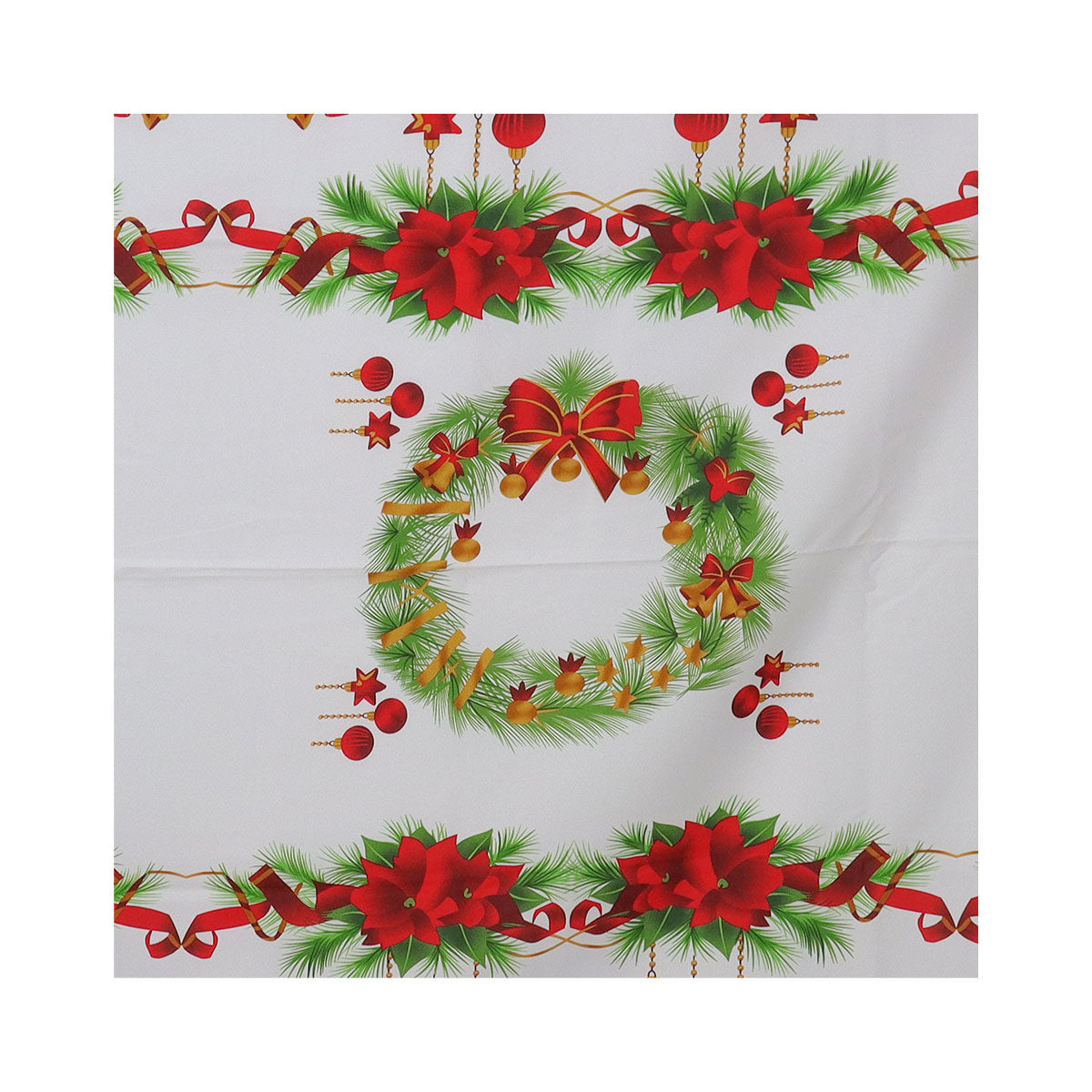Mantel Navideño, Diseño Coronas, Color Blanco, 2x1.5 m